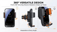 Car Phone Charger Phone Holder 15W Wireless & Wired Charger Auto Sensing One-Touch Release and Rotate