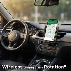 Car Phone Charger Phone Holder 15W Wireless & Wired Charger Auto Sensing One-Touch Release and Rotate