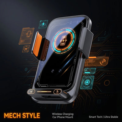 Car Phone Charger Phone Holder 15W Wireless & Wired Charger Auto Sensing One-Touch Release and Rotate