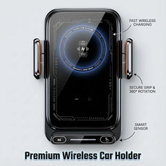 Car Phone Charger Phone Holder 15W Wireless & Wired Charger Auto Sensing One-Touch Release and Rotate